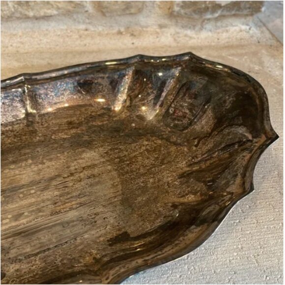 Oneida Silver Plated Serving Tray Decor Trinket Bowl Scalloped Edges 6" x 12" - Picture 3 of 7
